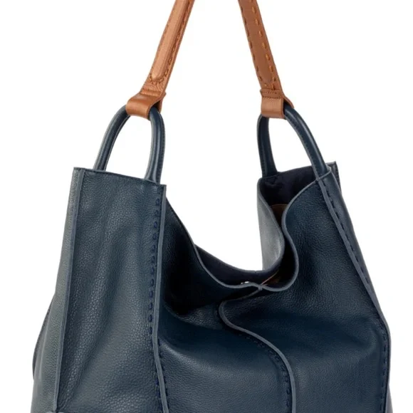 Los Feliz , the Sak Elegant Blue Leather Shoulder tote bag. - Picture 8 of 13